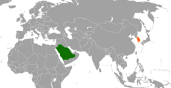 Map indicating locations of South Korea and Saudi Arabia