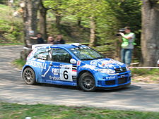 Sebastian Frycz (Fiat Punto S1600) na trasie 34. Rajdu Elmot