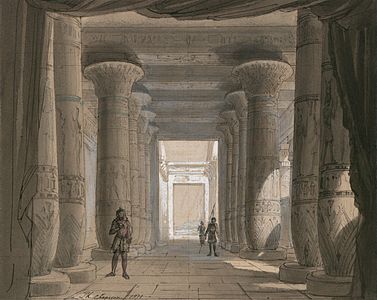 Set design for Act 1 of Aida, by Philippe Chaperon (restored by Adam Cuerden)