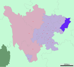 Location of Dazhou City jurisdiction in Sichuan