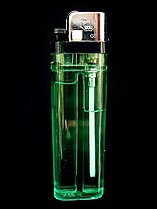 Butane lighter, showing liquid butane reservoir