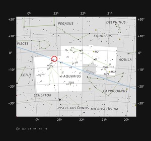 TRAPPIST-1 lies in the northwestern part of the constellation Aquarius, close to the ecliptic.