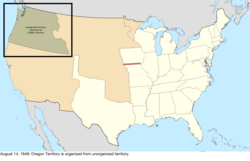 Map of the change to the United States in central North America on August 14, 1848