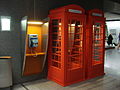 Two imitation British red telephone boxes at Brussels-South railway station