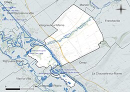 Carte en couleur présentant le réseau hydrographique de la commune