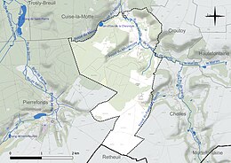 Carte en couleur présentant le réseau hydrographique de la commune