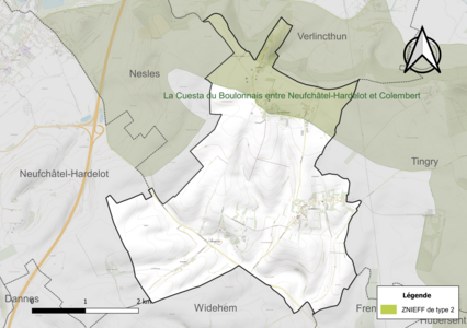 Carte de la ZNIEFF de type 2 sur la commune.