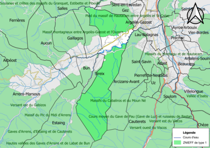 Carte des ZNIEFF de type 1 sur la commune.