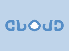 "Cloud", vertical axis mirror ambigram with a cloud occupying negative space in the letter O.