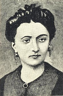 Black-and-white image of a young Armenian woman from chest up.