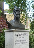 A bust of Skanderbeg on Inverness Terrace, Bayswater, London where there is a sizeable Albanian community. The bust was unveiled in 2012 on the 100th anniversary of Albanian independence