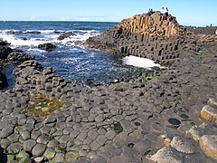 Cooled basalt at Giant's Causeway. Vertical mainly 120° cracks giving hexagonal columns