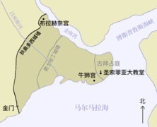 展示君士坦丁堡及其城墙的地图