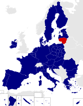 Map of the European Parliament constituencies with Lithuania highlighted in red