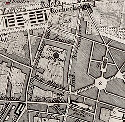 Emplacement du gazomètre de la rue du Faubourg-Poissonnière en 1837.