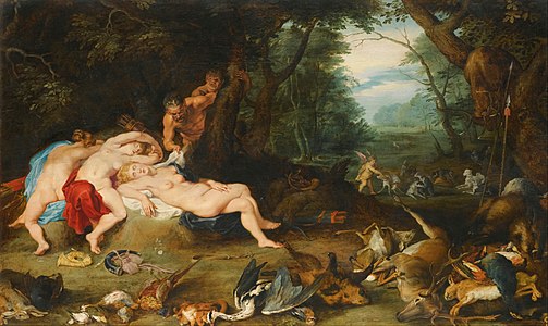 Landscape with Diana and her Nymphs, figures by workshop of Rubens
