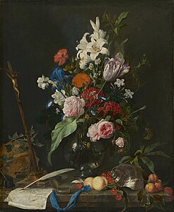 Bouquet dans un vase en verre, crucifix et crâne, Alte Pinakothek, Munich