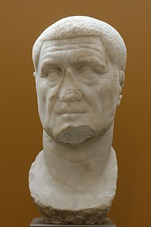 Marble Portrait of emperor Maximinus Thrax with minor damage. Shaped for insertion into a statue.