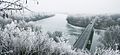 River Tisza in winter with Tokaj bridge