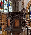 The pulpit, with wood carving detail