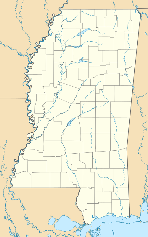 Map of Mississippi state parks named and marked by a dot