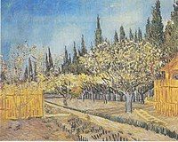 Orchard in Blossom, Bordered by Cypresses, April 1888 Kröller-Müller Museum, (F513)