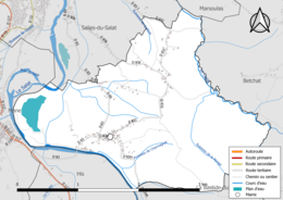 Carte en couleur présentant le réseau hydrographique de la commune