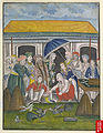 (===Descriptions=== Asaf al-Daula (Nawab of Oudh) at a cock-fight with Europeans; a watercolor by a Lucknow artist, c.1830-35; this painting most likely depicts the famous cockfight between Asaf al-Daula and Colonel Mordaunt which took place at Lucknow in)