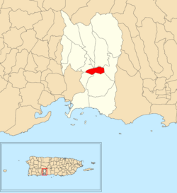 Location of Cuebas within the municipality of Peñuelas shown in red