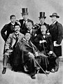 Hakuba-kai coterie in Paris in 1900; Wada Eisaku is the tall figure in the back row, with Okada Saburōsuke to his right; in the centre is Kuroda Seiki, with Kume Keiichirō to his left