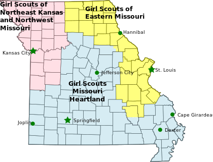 Map of Girl Scout Councils in Missouri