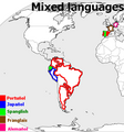 Mixed languages in the world in Esperanto