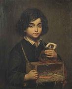 Boy with Guinea Pig on its Box