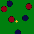 في هذه اللعبة الكرة الحمراء هي الأقرب إلى البولينغ، يليه الأزرق. الفريق الأحمر يحصل على نقطة واحدة، والفريق الأزرق لا شيء