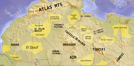 Mapa de las características topográficas del Sahara