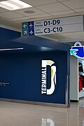 The sign for Terminal D's walkway