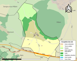 Carte en couleurs présentant l'occupation des sols.