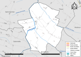 Carte en couleur présentant le réseau hydrographique de la commune