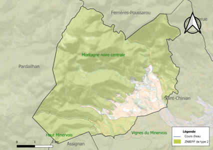 Carte des ZNIEFF de type 2 sur la commune.