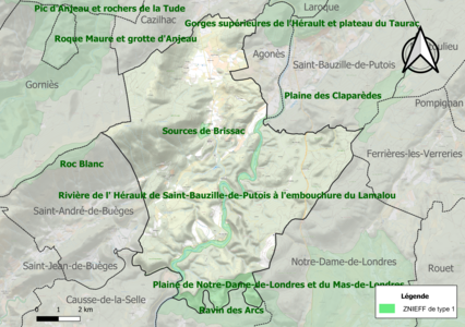 Carte des ZNIEFF de type 1 sur la commune.