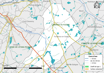 Carte des ZNIEFF de type 1 localisées sur la commune[Note 2].