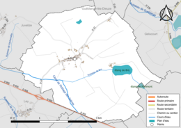 Carte en couleur présentant le réseau hydrographique de la commune