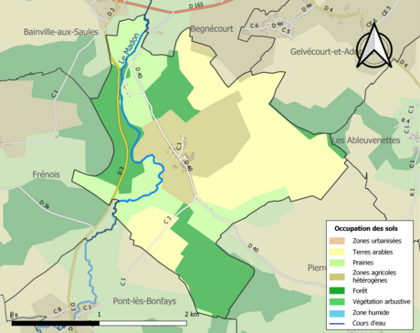 Carte en couleurs présentant l'occupation des sols.