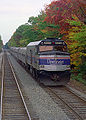 Image 30A southbound Downeaster passenger train at Ocean Park, Maine, as viewed from the cab of a northbound train (from Maine)