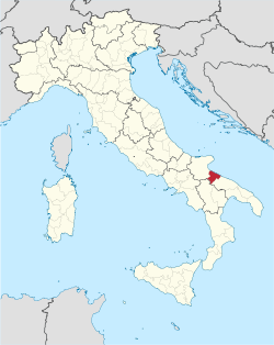 Map highlighting the location of the province of Barletta-Andria-Trani in Italy
