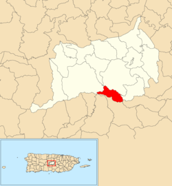 Location of Bermejales within the municipality of Orocovis shown in red