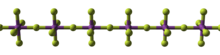 Straight chain of alternating balls, violet and yellow, with violet ones linked additionally to four more yellow perpendicularly to the chain and each other