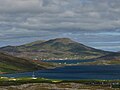 Castlebay village and the heights of Heaval, from Vatersay