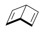 Dewar benzene showing the obtuse angle between the cyclobutene rings