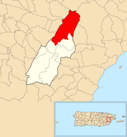 Location of El Río within the municipality of Las Piedras shown in red